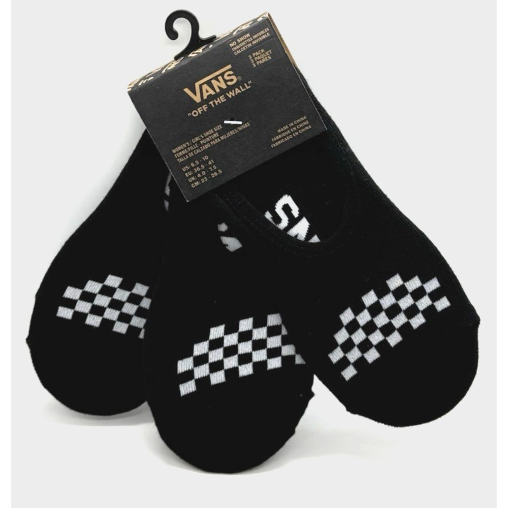 Vans No Show Socks 3 Pair Women's Size 6.5-10 Black Logo Check Off The Wall New